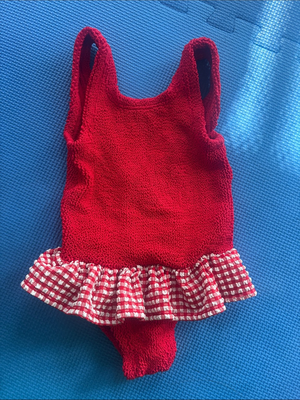 Hunza G Red Kids One-Piece with Gingham Ruffle